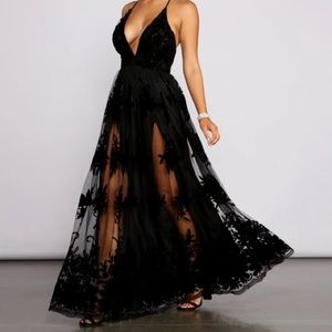 Morgan Formal Flocked Velvet Dress